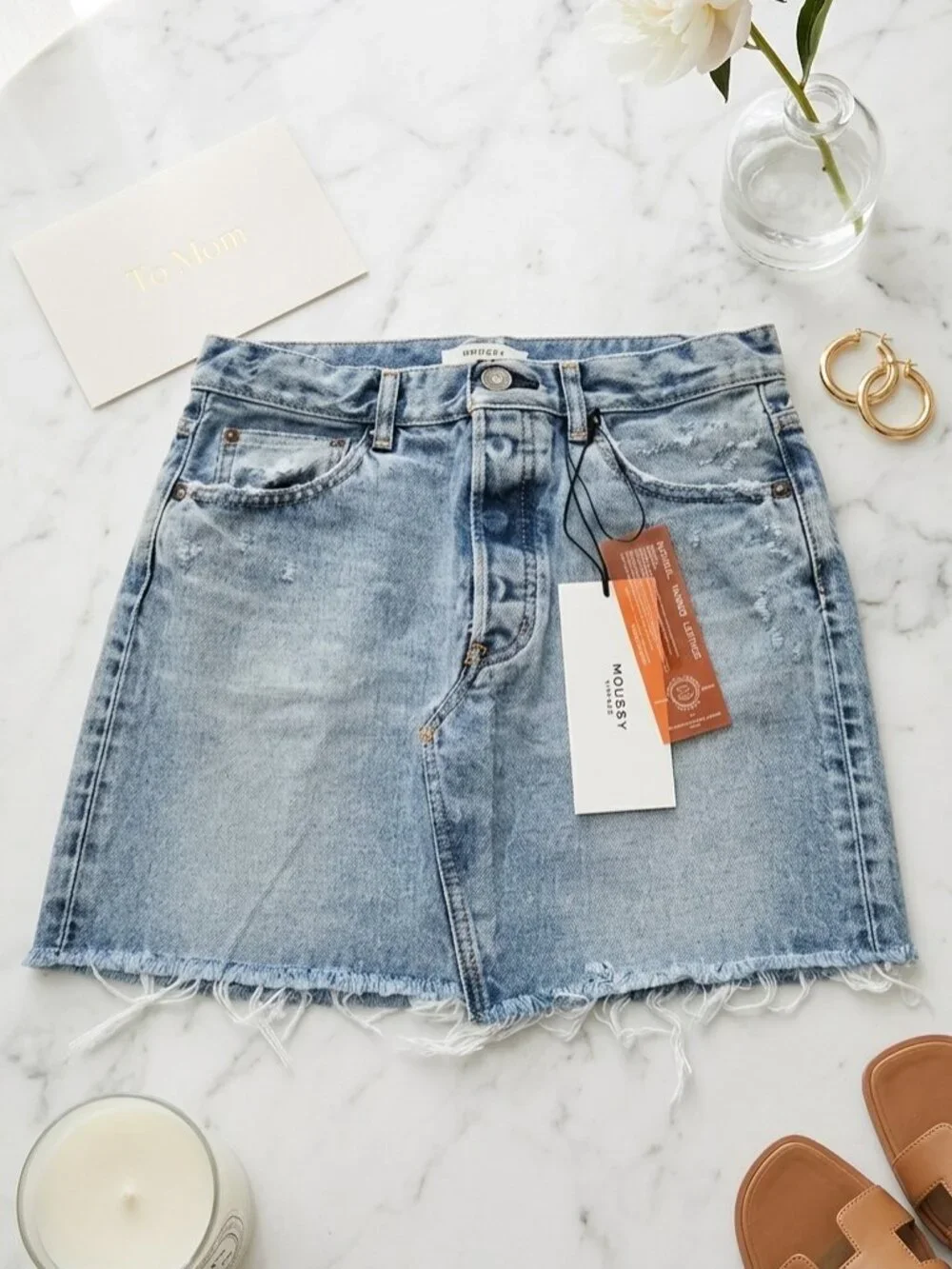MOUSSY VINTAGE Wellington Denim Mini Skirt Light Blue NWT‎ Size 24 25 28 $235